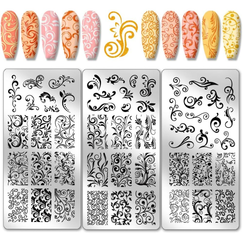Nail Art Stamping Kit - 3 قطعة نمط دوامة مسمار الفن